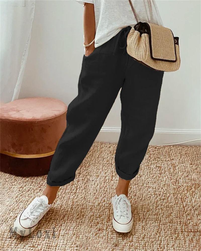 🎁 ¡50 % DE DESCUENTO! 👖🌿 Pantalones informales de algodón y lino para mujer: transpirables, de cintura alta y largo hasta el tobillo, elegantes ✨