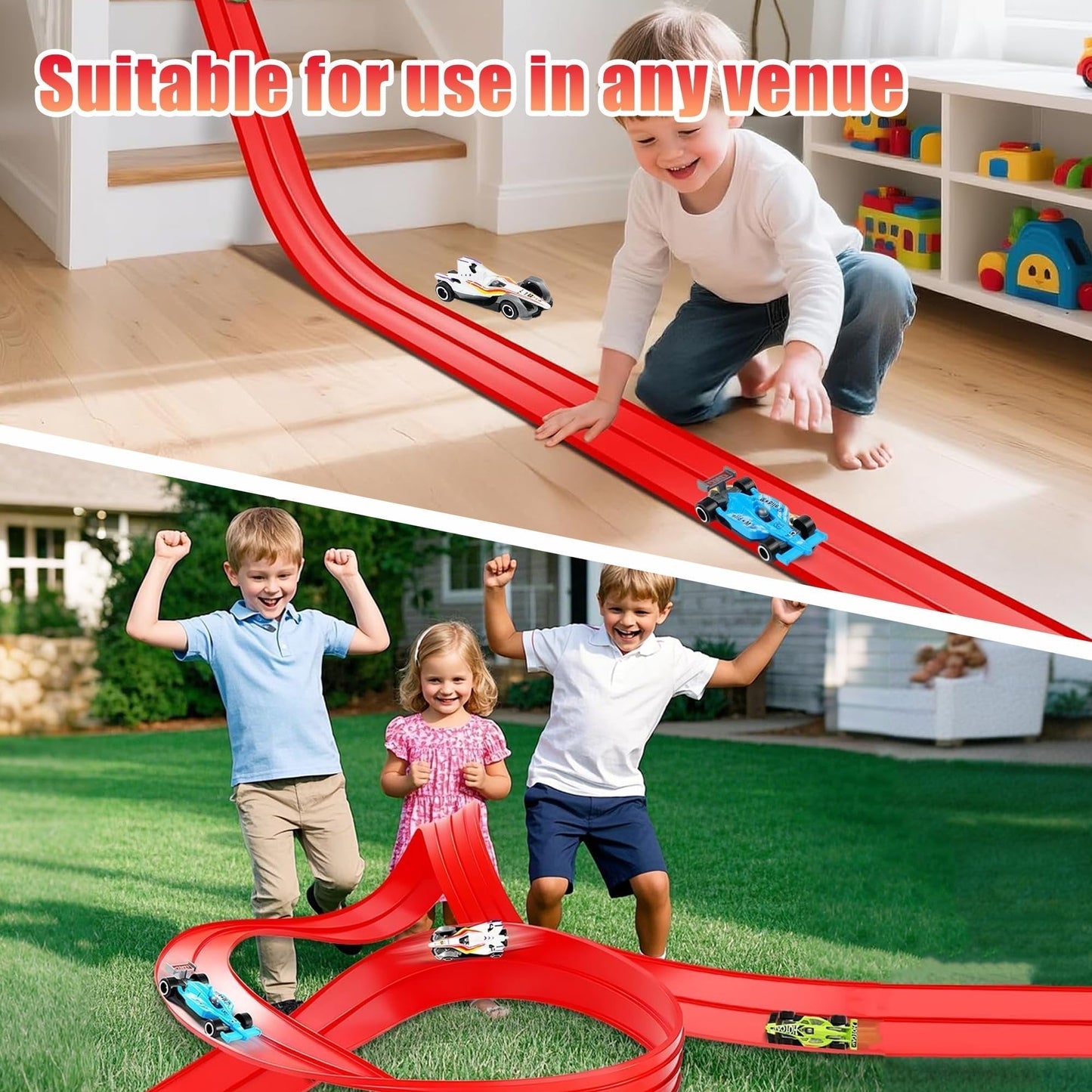 🎁Oferta especial de Navidad: 50 % de descuento🎅🏎️Pista de carreras con ventosas para coches de aleación para niños DIY