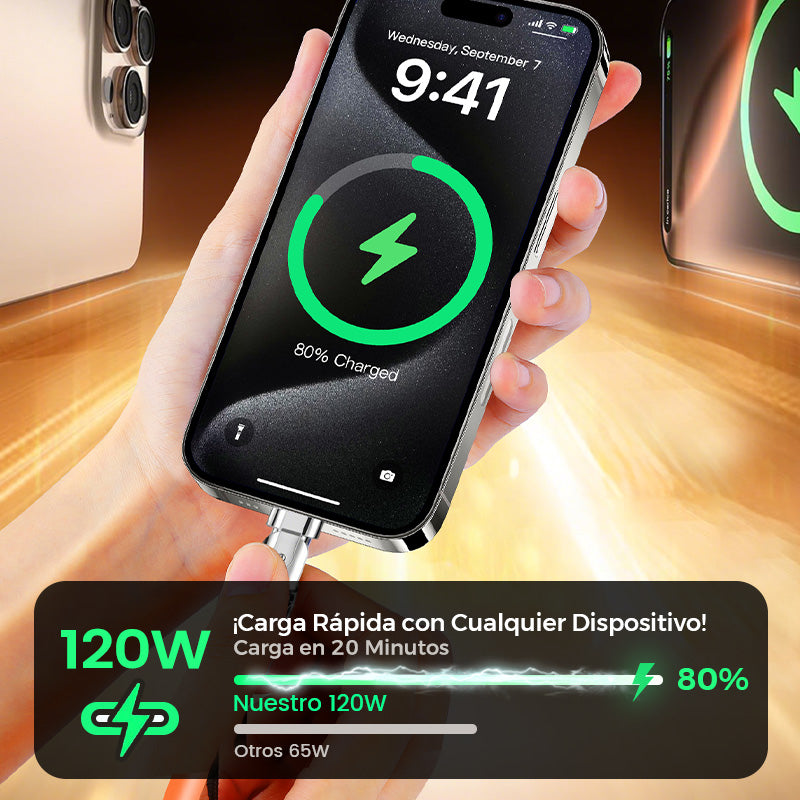 Cable de Carga Rápida 3 en 1 de 120 W con Giro de 180°