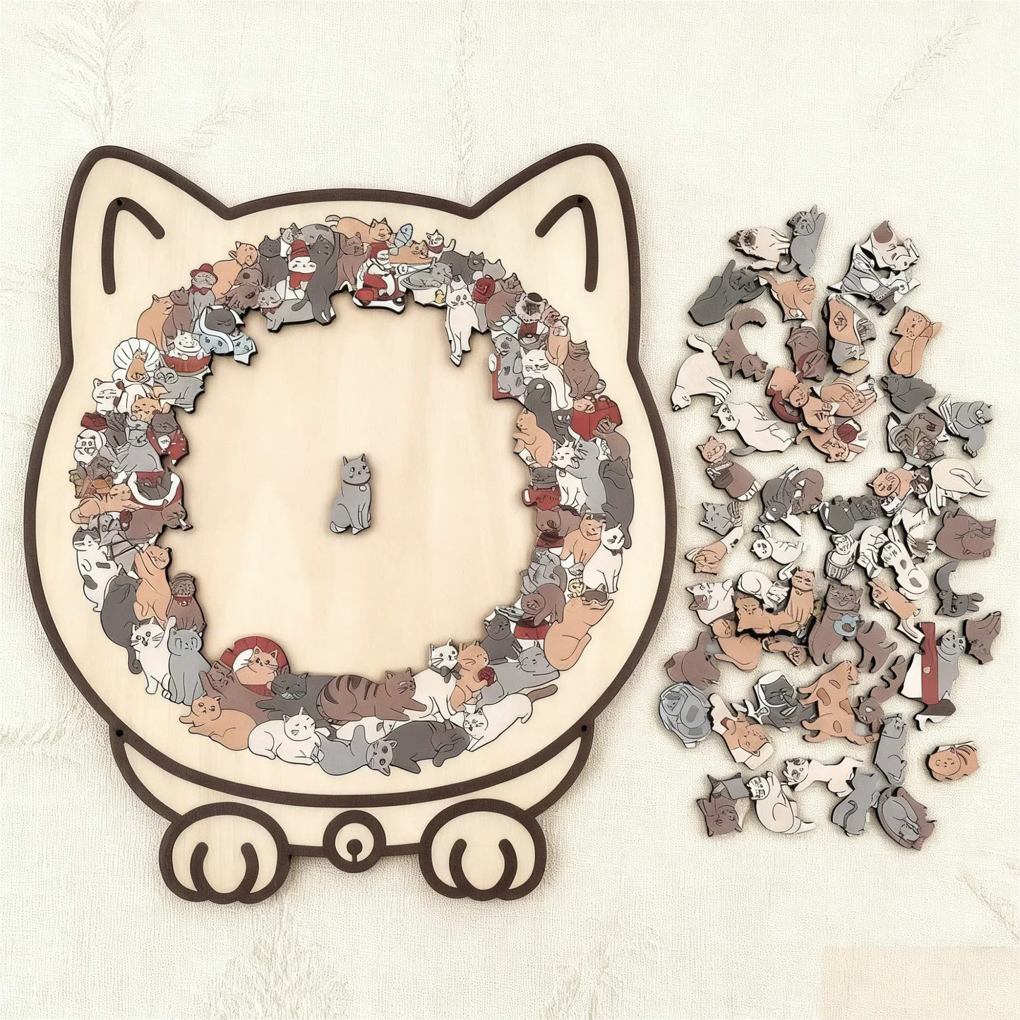 🎁Oferta de Navidad 50% de descuento🎅Rompecabezas de madera Morandi-Color de 135 piezas con forma de gato