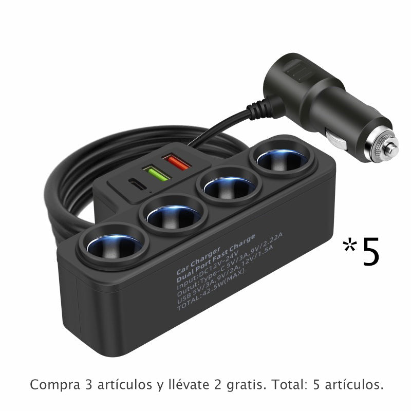🔥 ¡60% DE DESCUENTO! 🚗⚡Adaptador para Encendedor de Cigarrillos 7 en 1 – más puertos, más potencia y máxima comodidad 🔌✨