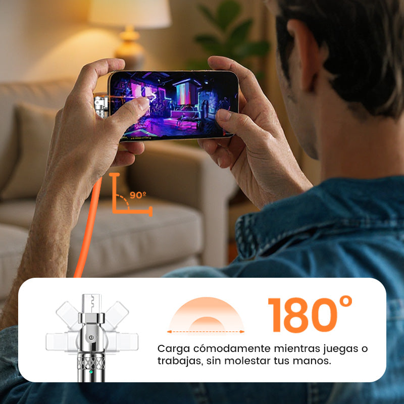 Cable de Carga Rápida 3 en 1 de 120 W con Giro de 180°