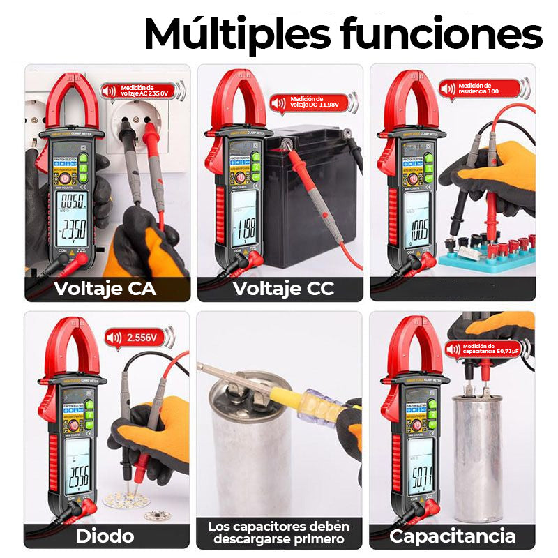 Comprobador multímetro con pinza de voz inteligente