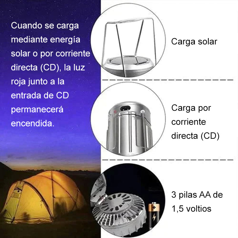 Linterna LED portátil para camping con ventilador
