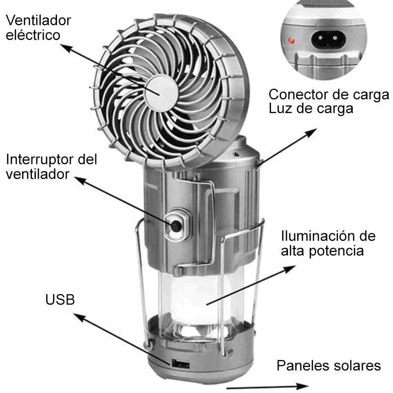 Linterna LED portátil para camping con ventilador