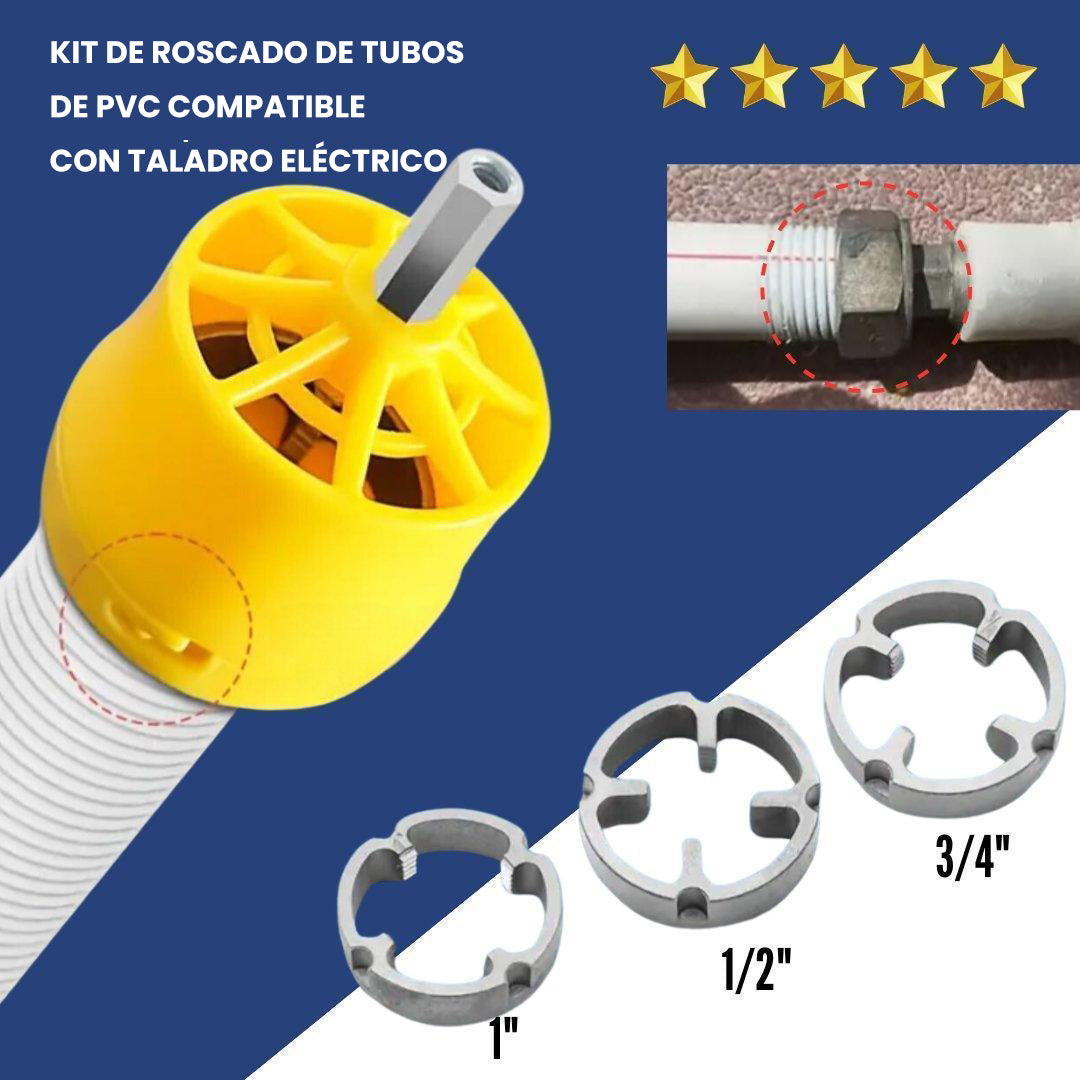 🌲Kit de roscado de tubos de PVC compatible con taladro eléctrico con varios tama