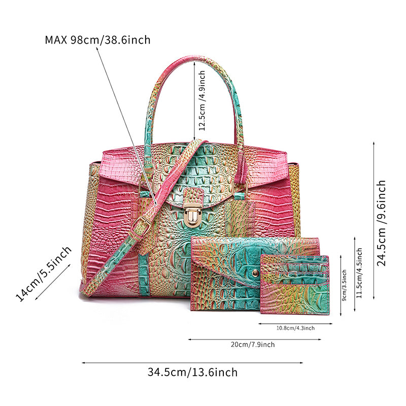 Women's Crossbody Bag with Handle and Crocodile Embossing - 3 Pieces/Set