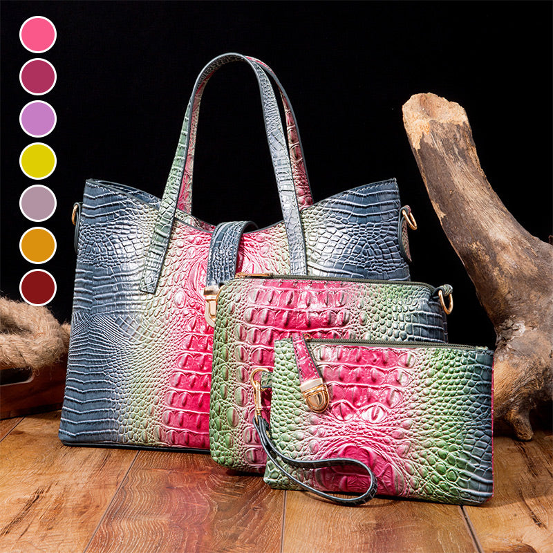 3-piece bag set with color gradient and crocodile embossing