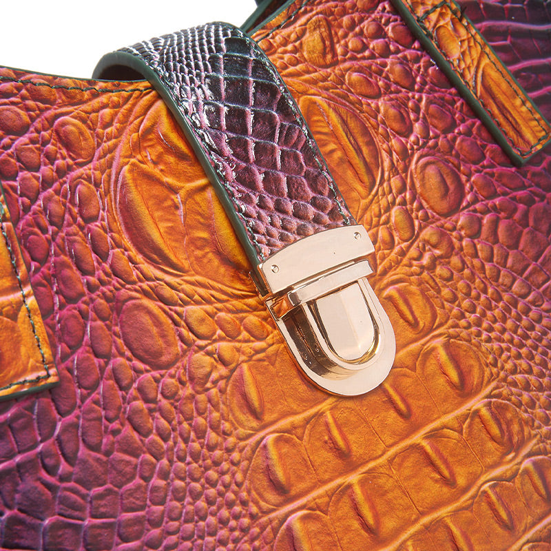 3-piece bag set with color gradient and crocodile embossing
