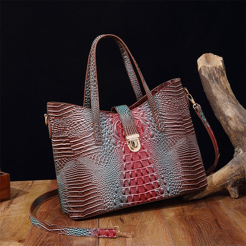 3-piece bag set with color gradient and crocodile embossing