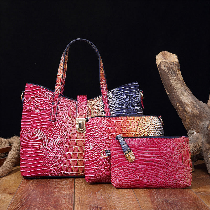 3-piece bag set with color gradient and crocodile embossing