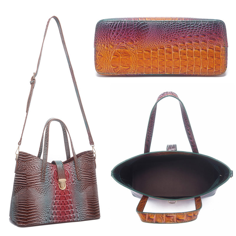 3-piece bag set with color gradient and crocodile embossing