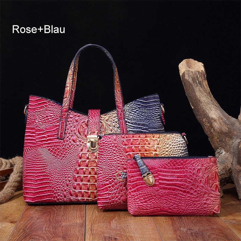3-piece bag set with color gradient and crocodile embossing
