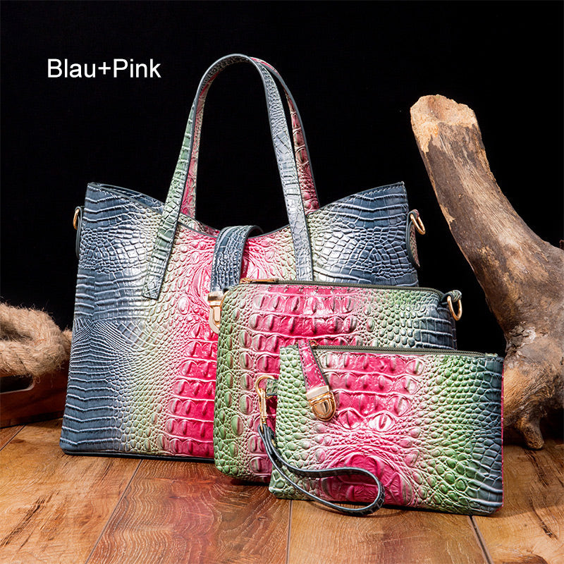 3-piece bag set with color gradient and crocodile embossing