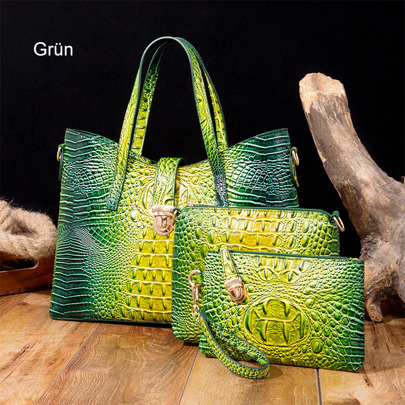 3-piece bag set with color gradient and crocodile embossing