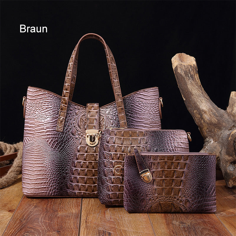 3-piece bag set with color gradient and crocodile embossing