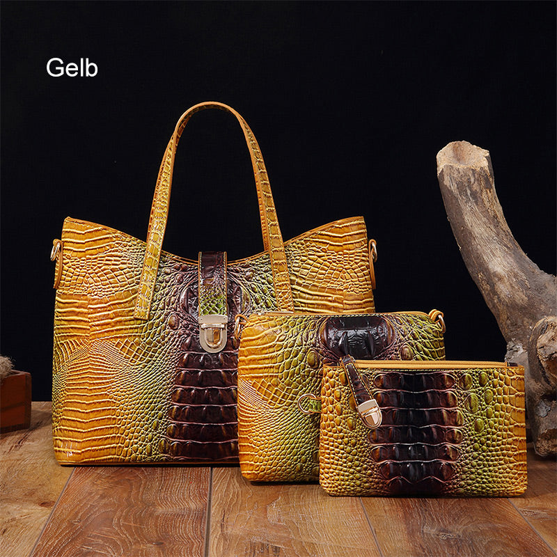 3-piece bag set with color gradient and crocodile embossing