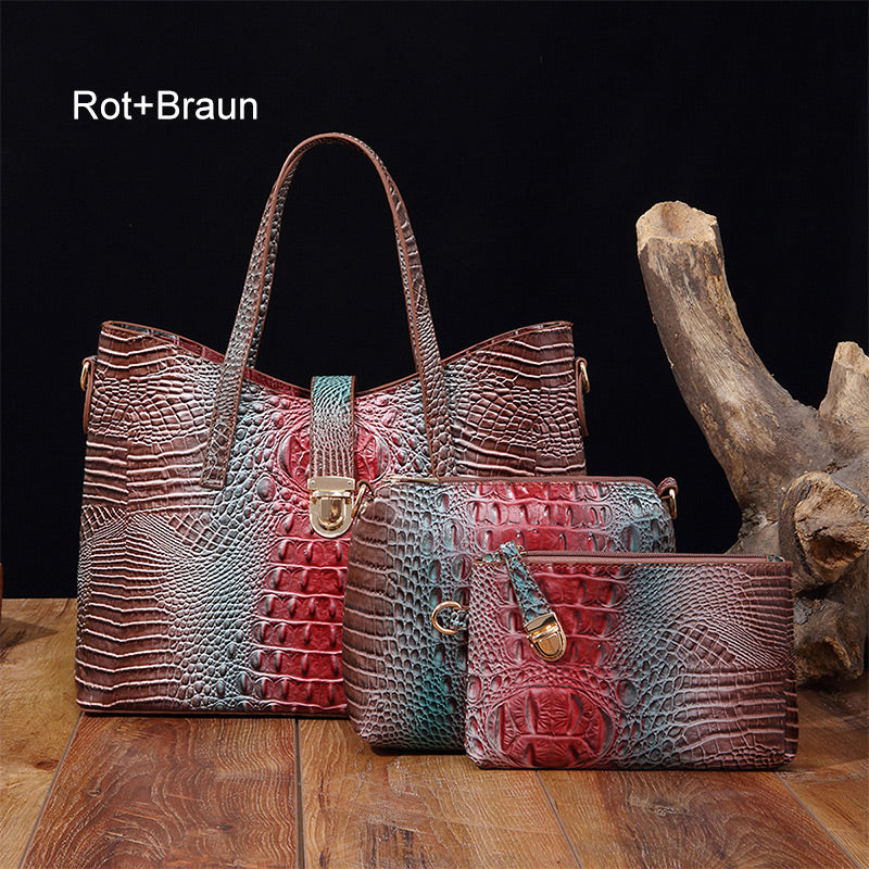 3-piece bag set with color gradient and crocodile embossing