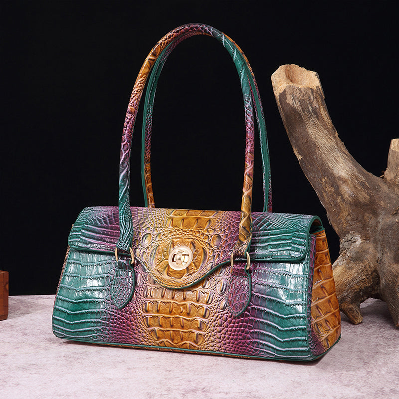 Fashionable vintage ladies handbag with crocodile embossing made of PU leather