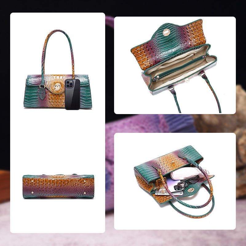 Fashionable vintage ladies handbag with crocodile embossing made of PU leather
