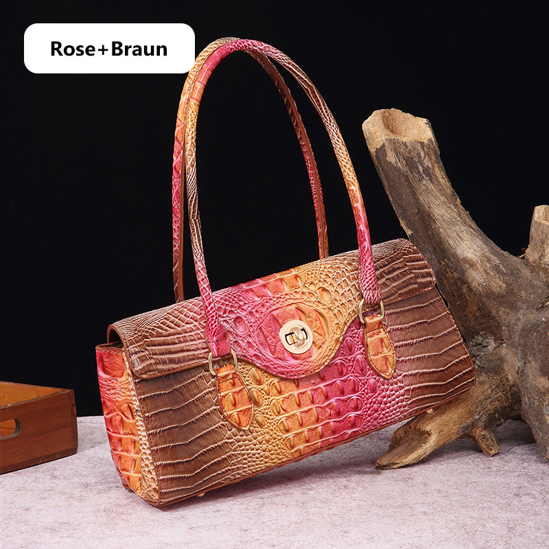 Fashionable vintage ladies handbag with crocodile embossing made of PU leather