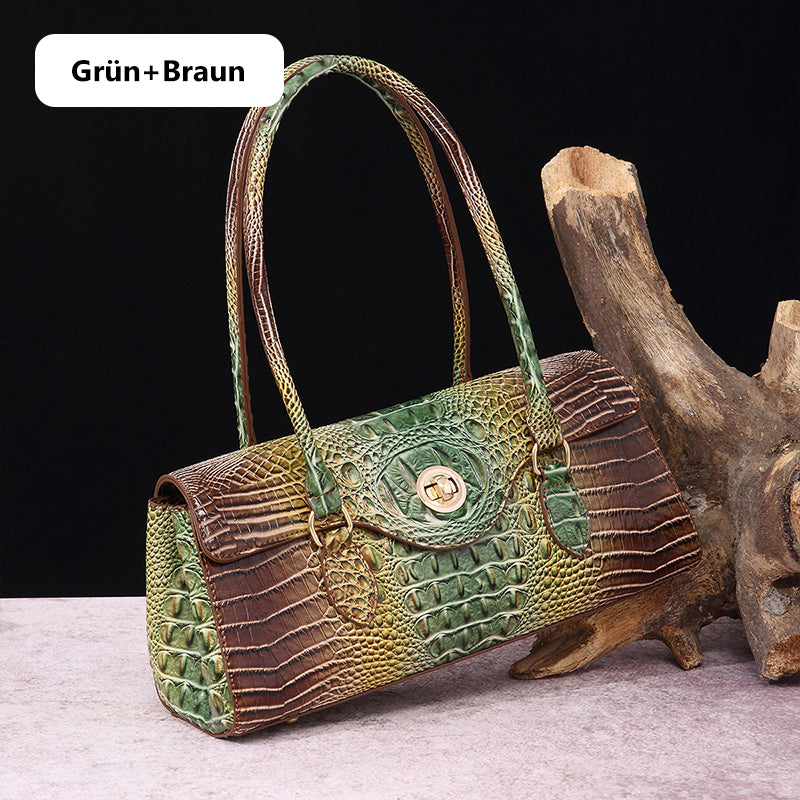 Fashionable vintage ladies handbag with crocodile embossing made of PU leather