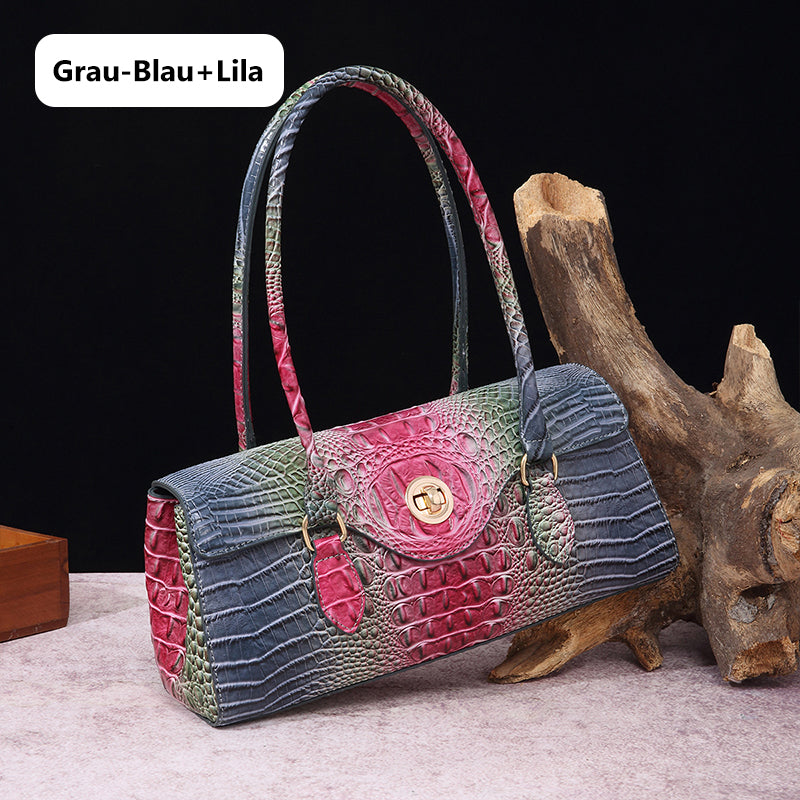 Fashionable vintage ladies handbag with crocodile embossing made of PU leather