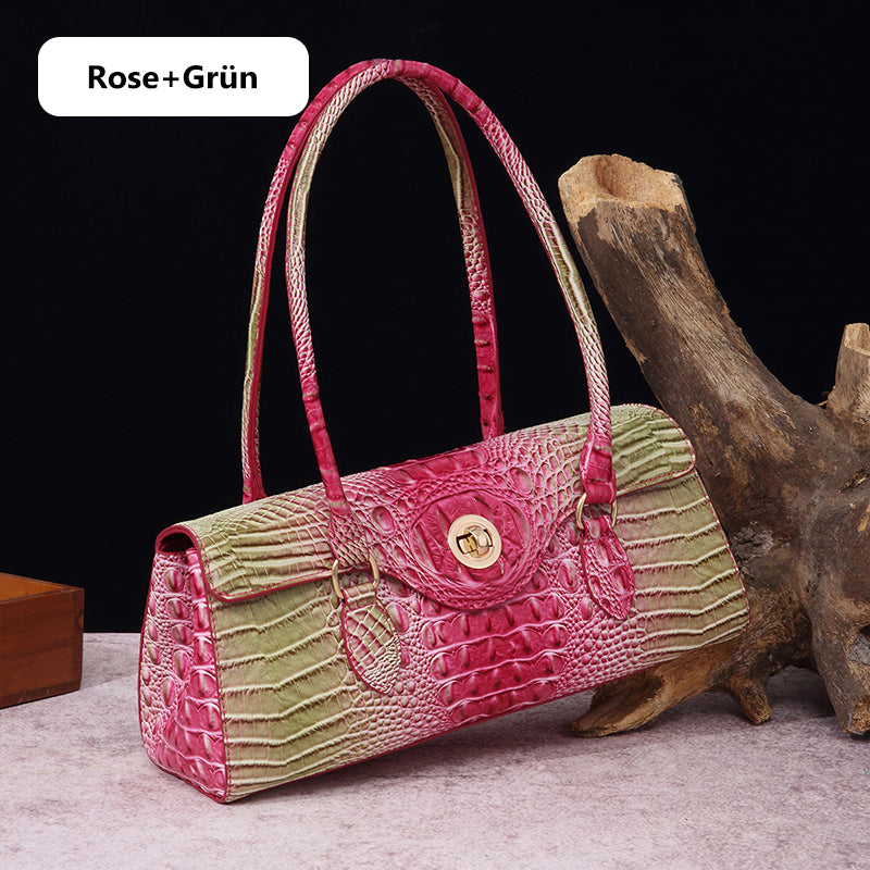 Fashionable vintage ladies handbag with crocodile embossing made of PU leather