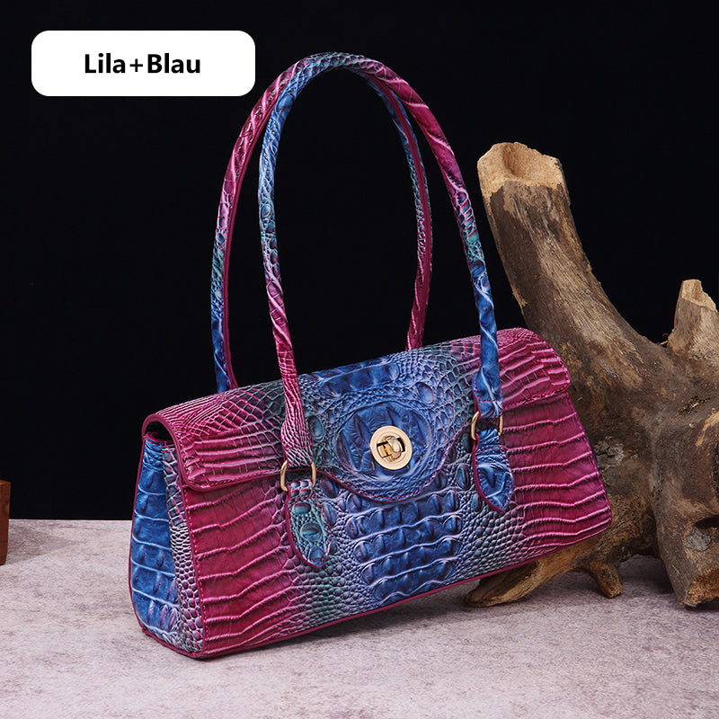 Fashionable vintage ladies handbag with crocodile embossing made of PU leather