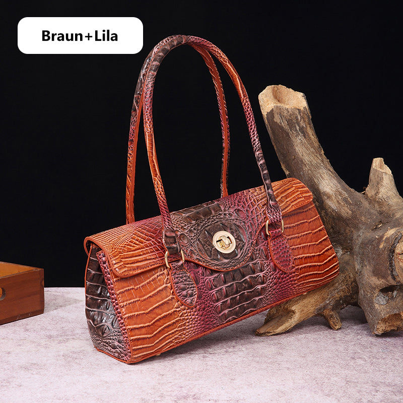 Fashionable vintage ladies handbag with crocodile embossing made of PU leather