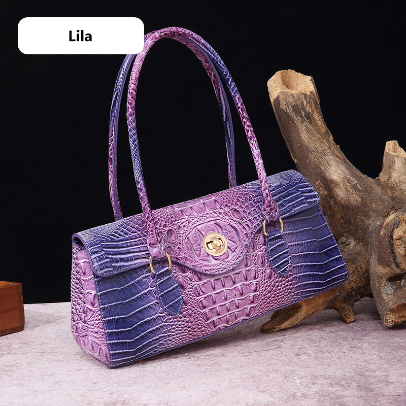 Fashionable vintage ladies handbag with crocodile embossing made of PU leather