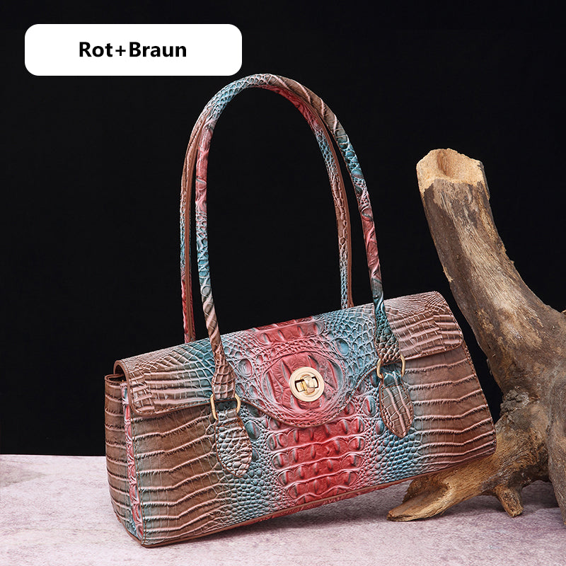 Fashionable vintage ladies handbag with crocodile embossing made of PU leather