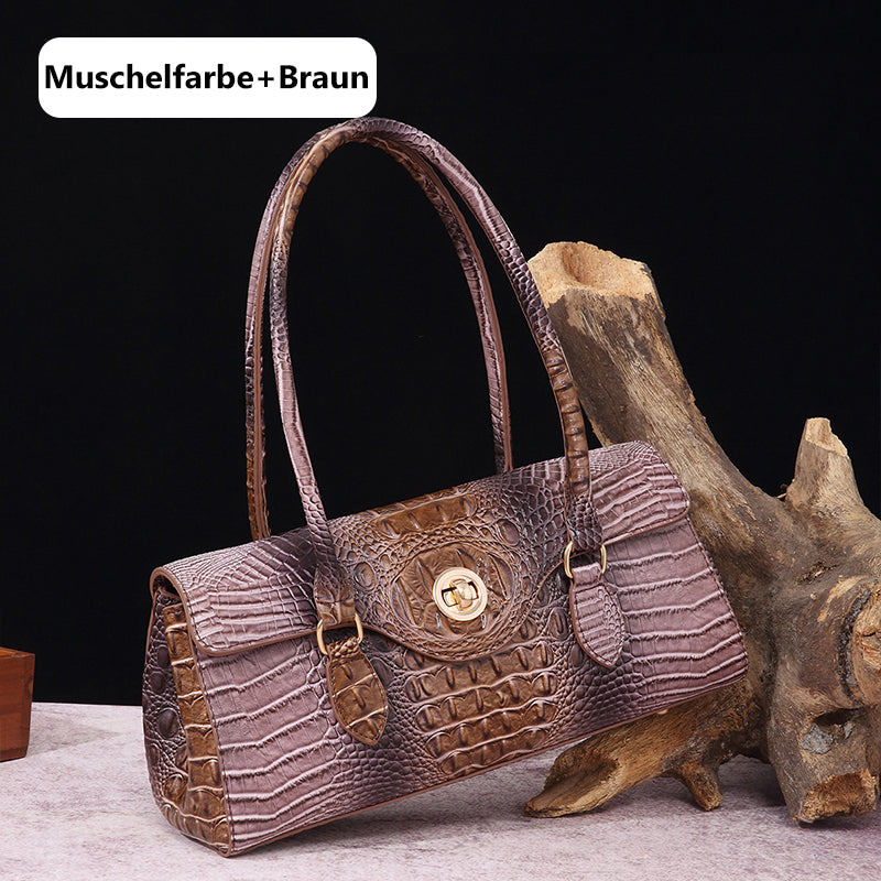 Fashionable vintage ladies handbag with crocodile embossing made of PU leather