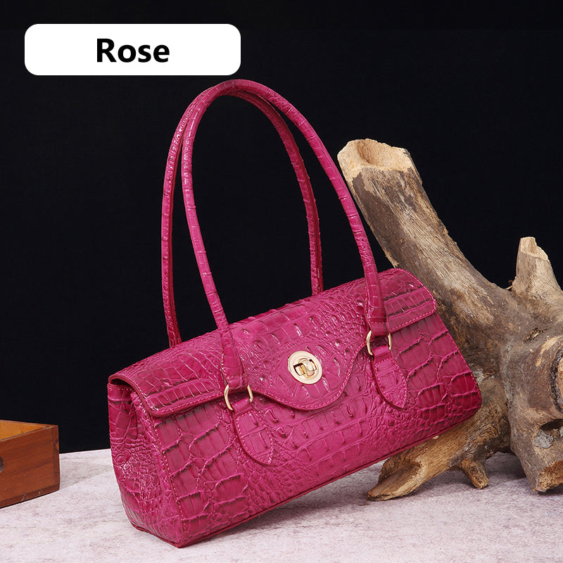 Fashionable vintage ladies handbag with crocodile embossing made of PU leather