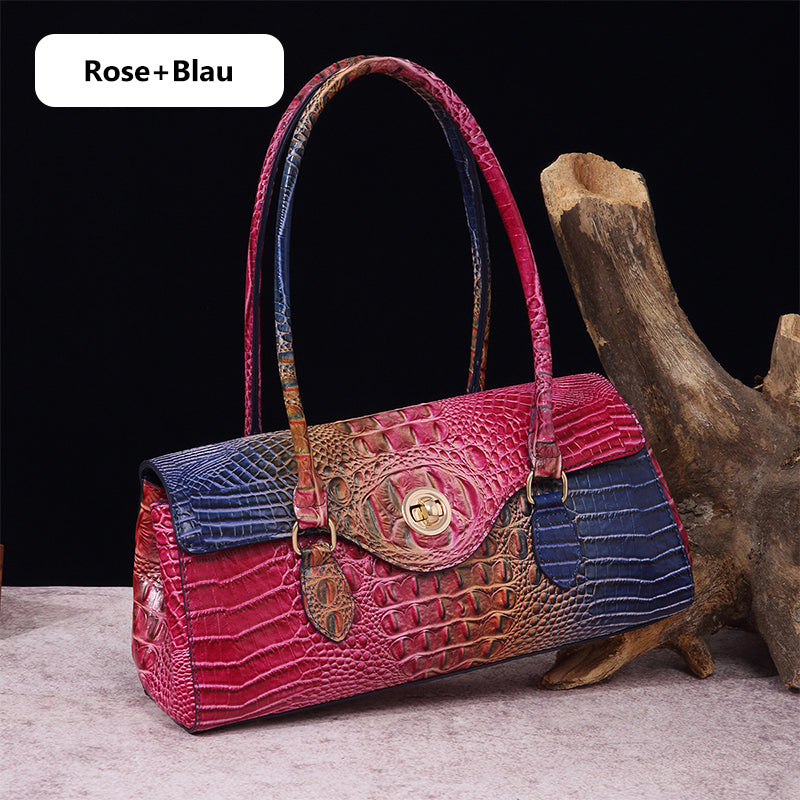 Fashionable vintage ladies handbag with crocodile embossing made of PU leather
