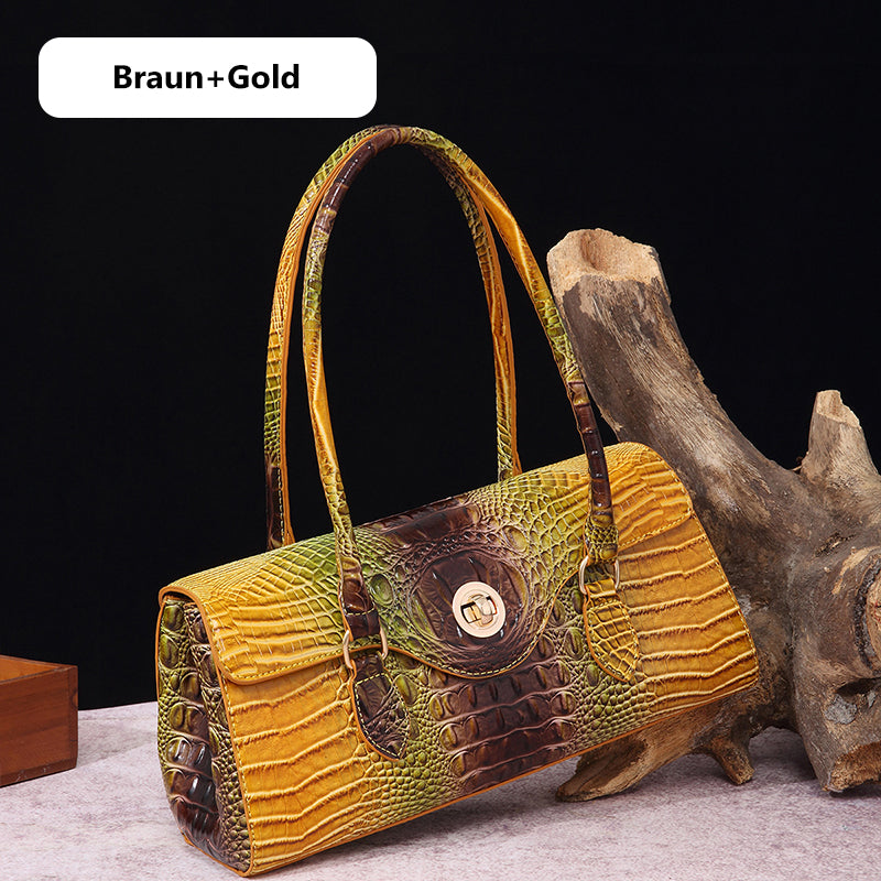 Fashionable vintage ladies handbag with crocodile embossing made of PU leather