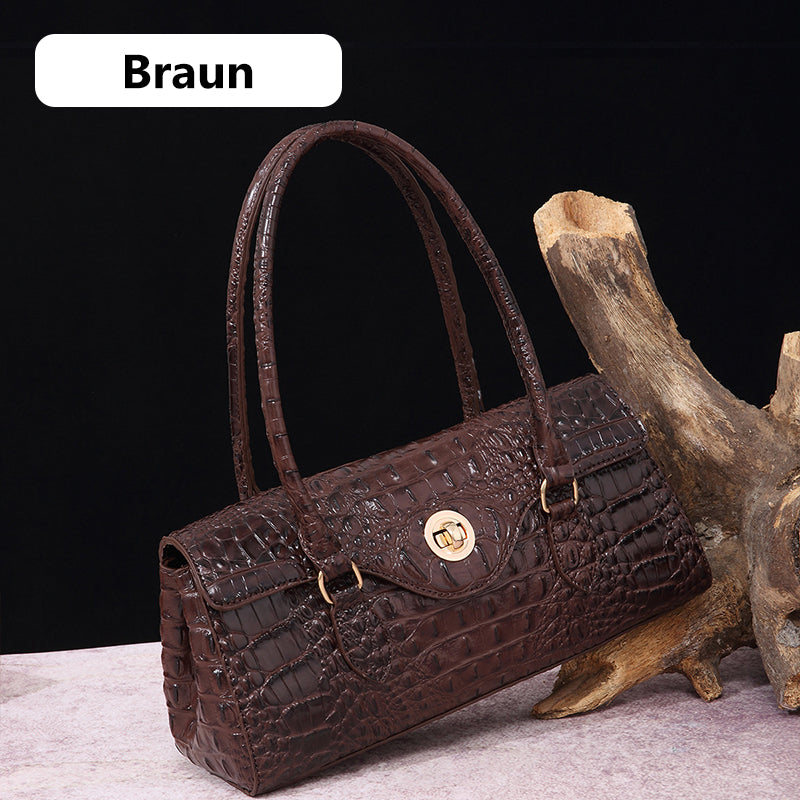 Fashionable vintage ladies handbag with crocodile embossing made of PU leather