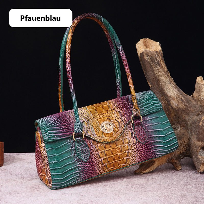 Fashionable vintage ladies handbag with crocodile embossing made of PU leather