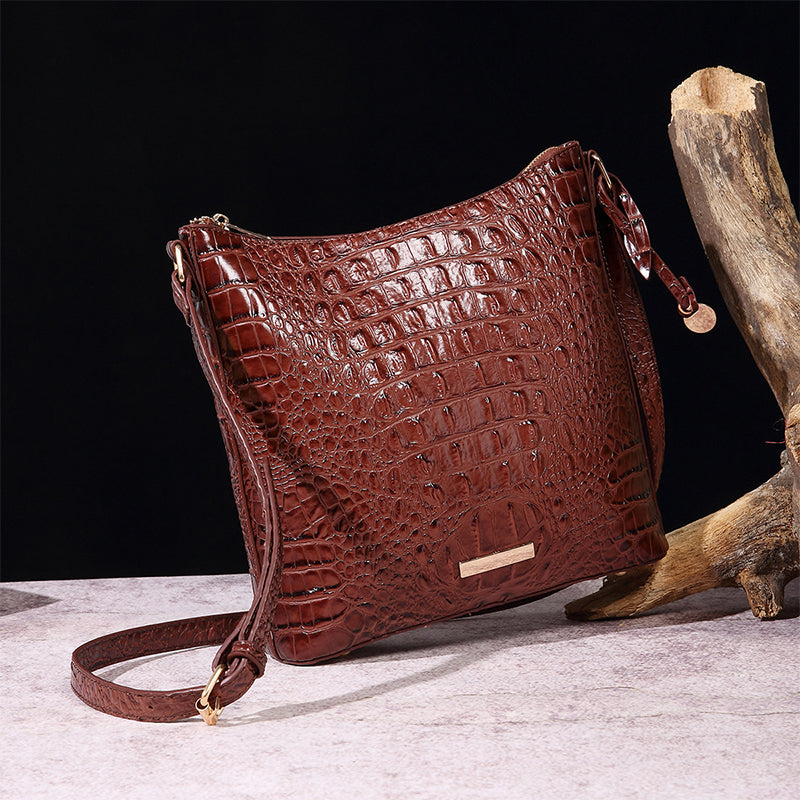 Women's elegant crossbody bag made of crocodile embossed leather