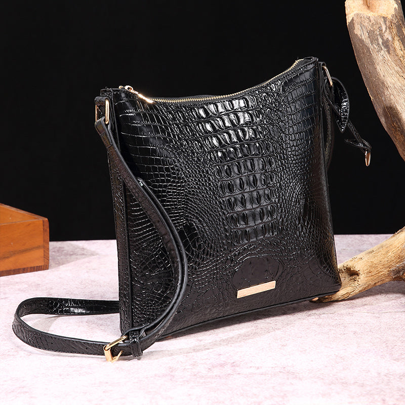 Women's elegant crossbody bag made of crocodile embossed leather