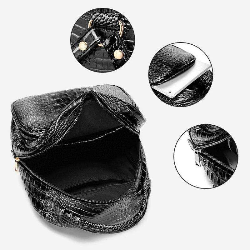 Trendy backpack made of PU leather with crocodile embossing