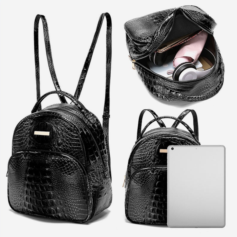 Trendy backpack made of PU leather with crocodile embossing