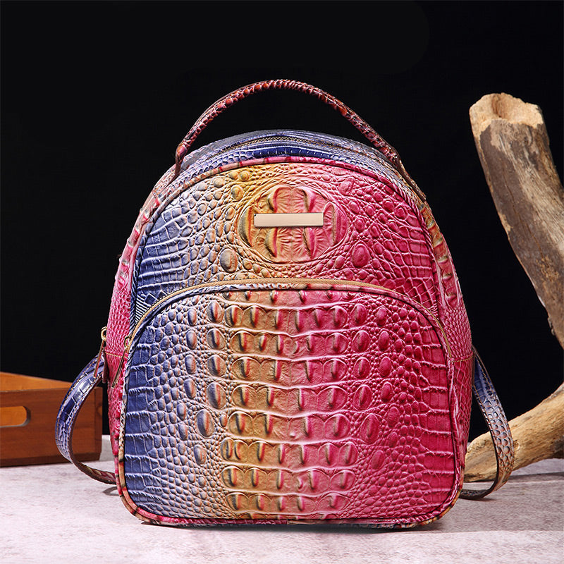 Trendy backpack made of PU leather with crocodile embossing
