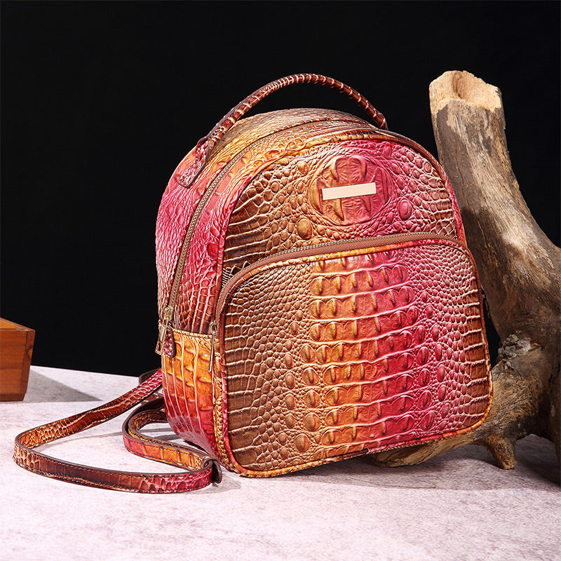 Trendy backpack made of PU leather with crocodile embossing