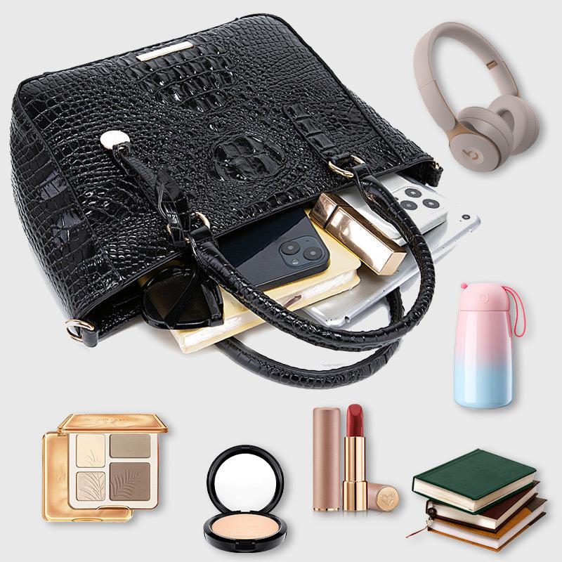 Versatile crocodile embossed PU leather crossbody bag with large capacity