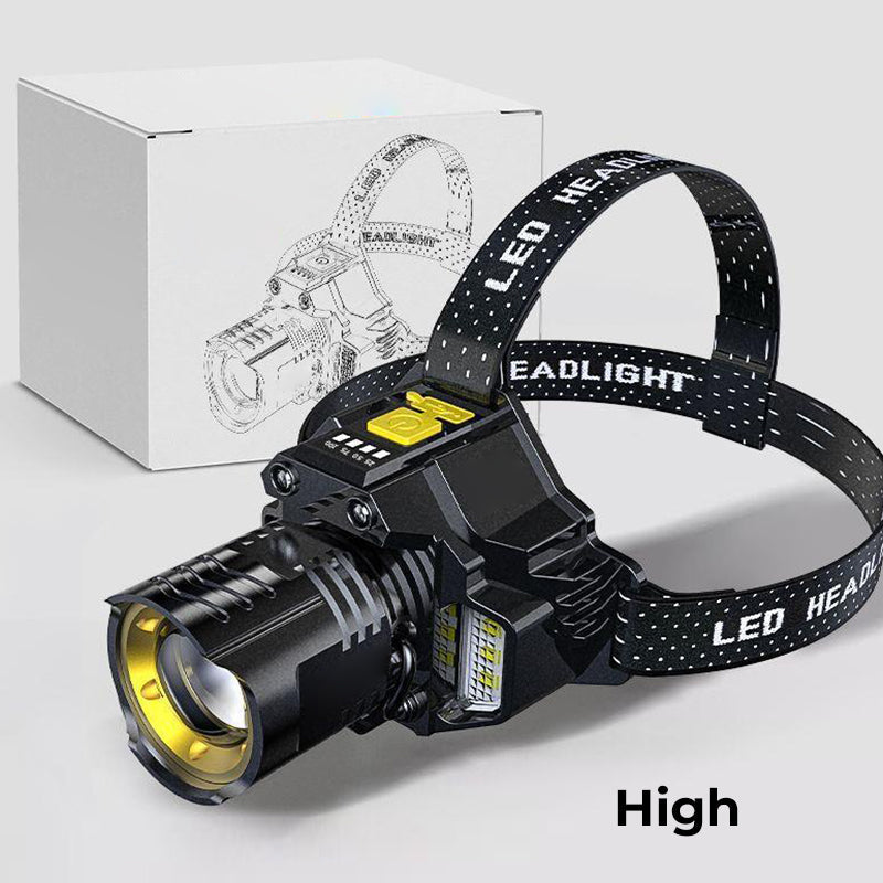 Linterna frontal recargable impermeable para exteriores con cinta para la cabeza