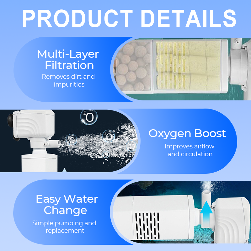 Filtro 3 en 1 para pecera: filtración, oxigenación y bombeo de agua