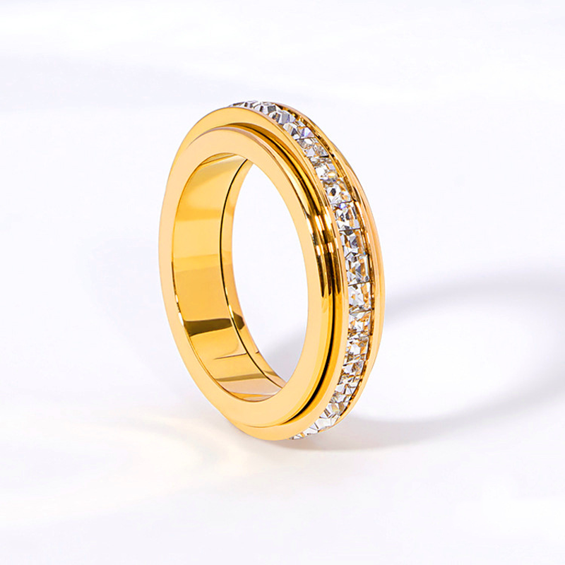 🎄Oferta especial de Navidad🎄Anillo giratorio de titanio y acero con circonit