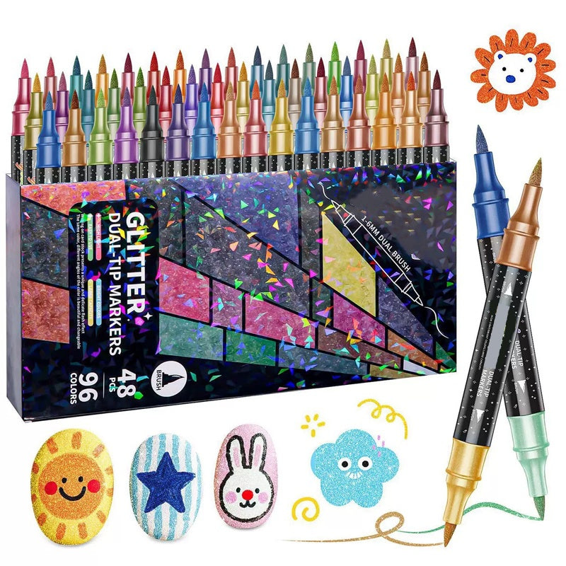 💖96 Colors Dual-Tip Glitter Marker Set