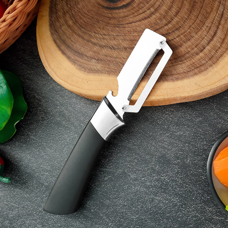🔪 ¡OFERTA ESPECIAL 50% DE DESCUENTO AHORA! 🥒 Pelador Multifunción de Acero Inoxidable – Hoja Ancha, Afilada como Navaja, con Abrebotellas ✨